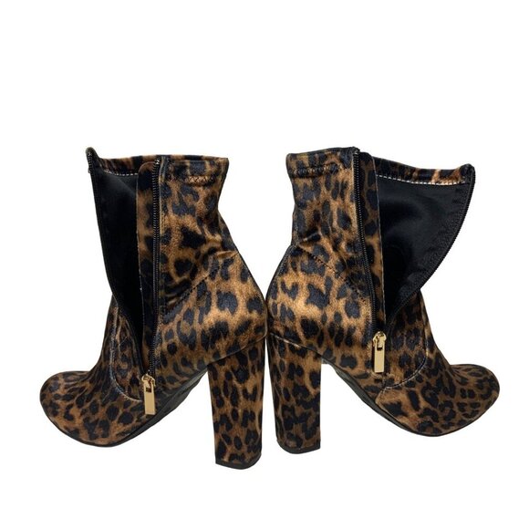 Bamboo Leopard Print Ankle Boot Faux Velvet slip on Heal women’s 8 - Picture 5 of 9